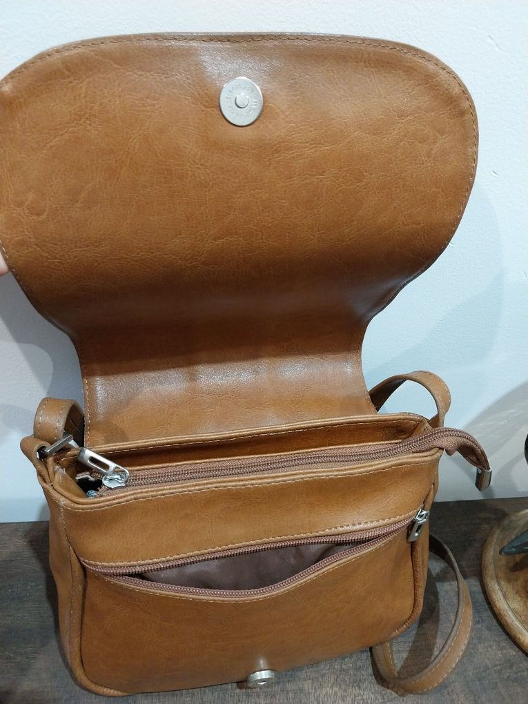 Torebka skórzana listonoszka retro camel karmelową vintage piękna