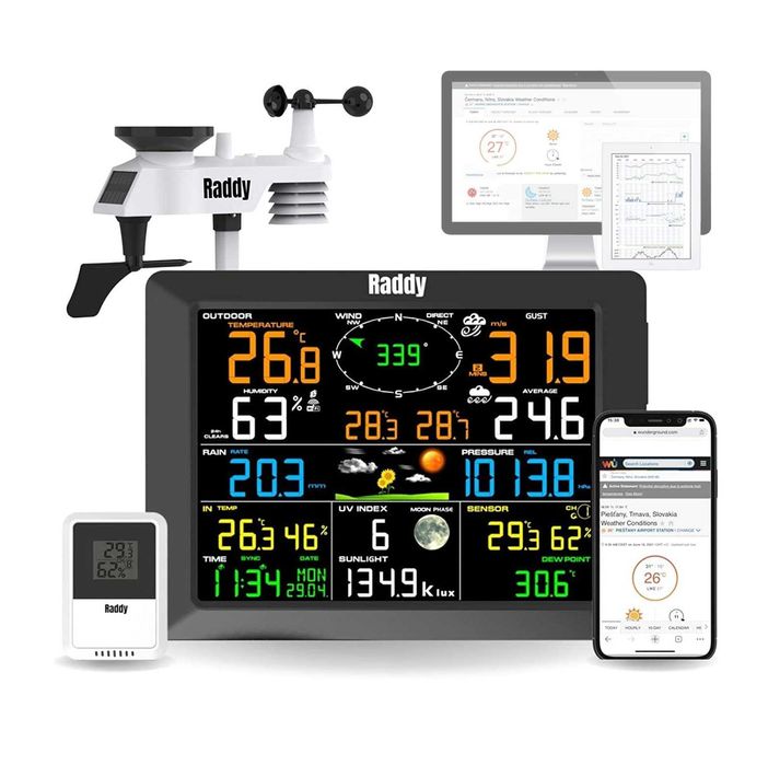 Stacja Pogodowa Raddy WF-100C WiFi 7w1 Solar 8" Deszczomierz Wiatr UV