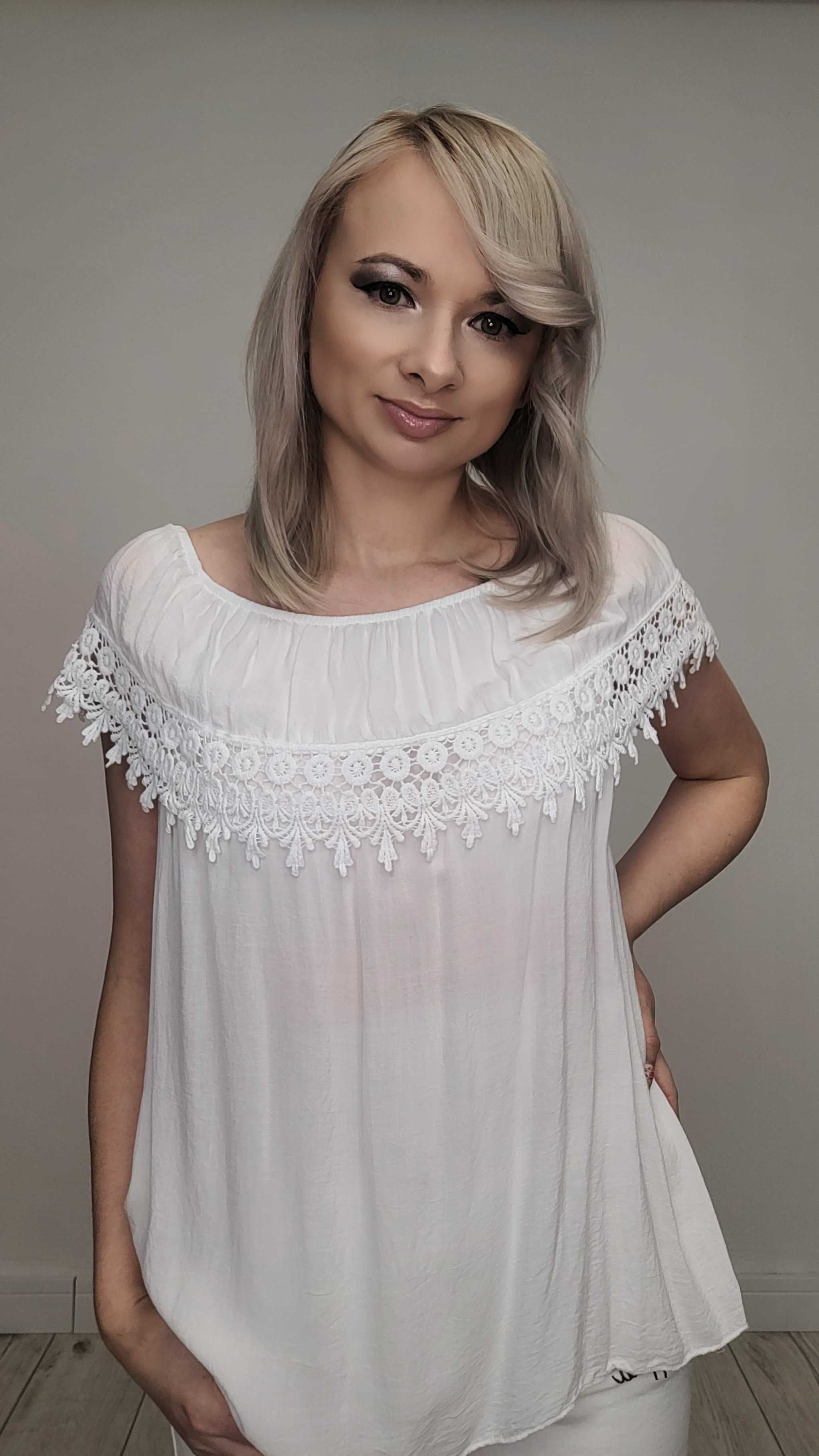 NOWA Bluzka WŁOSKA zwiewna z koroną 6 kolorów r UNI biała