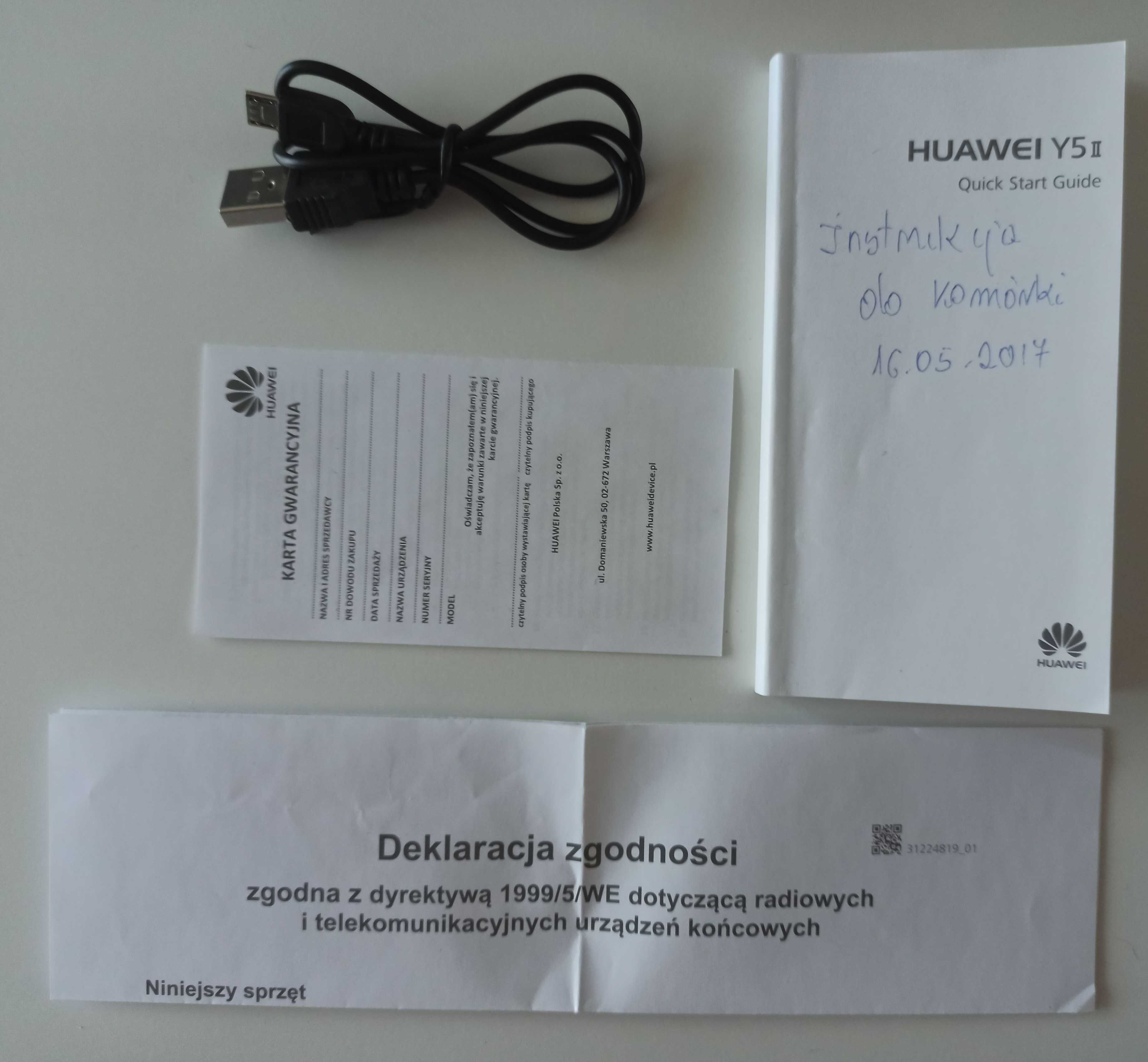 telefon smartfon Huawei Y5II zestaw pudełko kabel ustawienia fabryczne