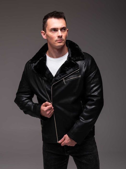 Куртка мужская кожаная зимняя на меху косуха байкерская до -10°С Ra
