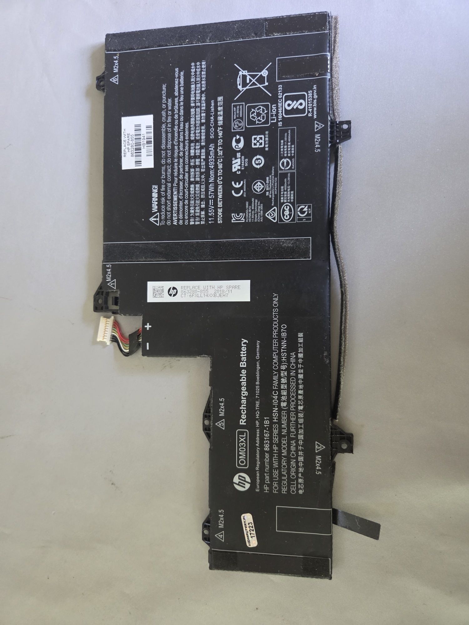 Sprzedam baterię HP OM03XL (Stan bateri nieznany)