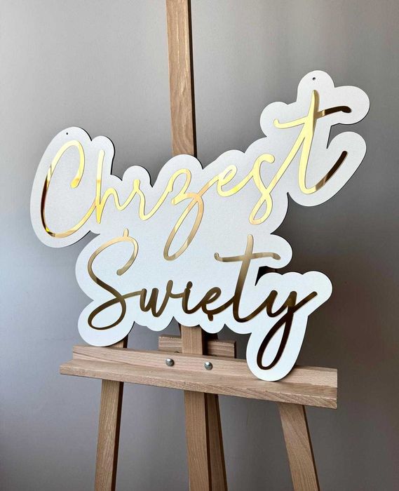 Napis 2D pleksi Chrzest Święty dekoracje sali roczek ścianka balonowa