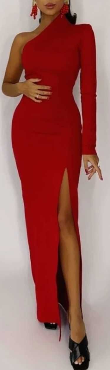 Sukienka długa z rozcięciem czerwona XS/ S