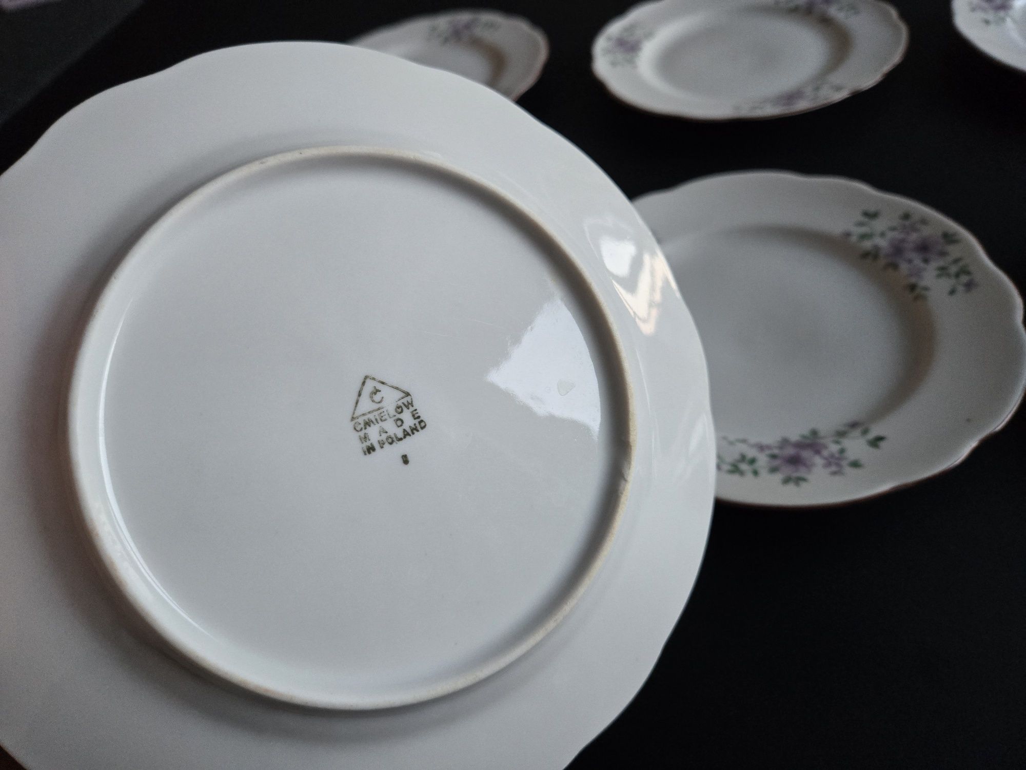 Talerz deserowy 6 szt porcelana Ćmielów kwiaty