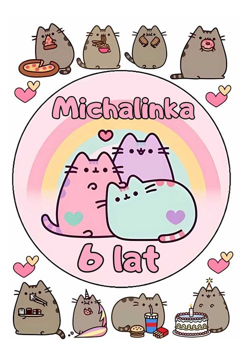 Wydruki na jadalnym papierze cukrowym A4 kotki PUSHEEN– ozdoby na tort
