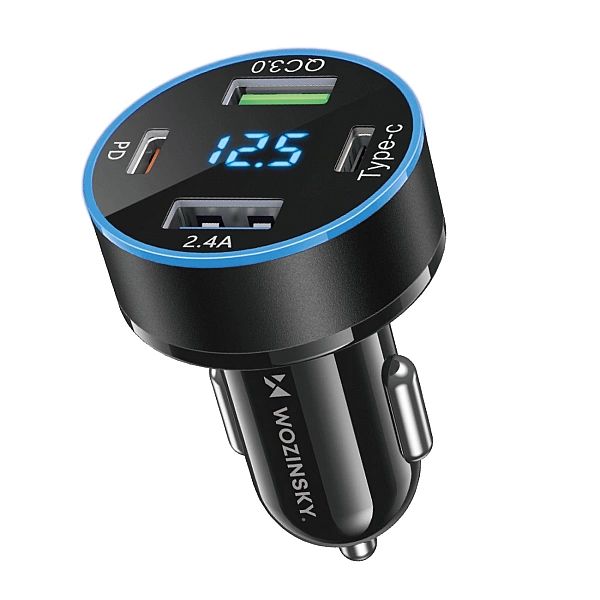 Ładowarka samochodowa Wozinsky WDCCB z wyświetlaczem 50W 2xUSB-C / 2xU