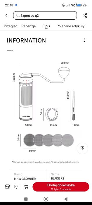 MHW-3BOMBER Ręczny młynek do kawy