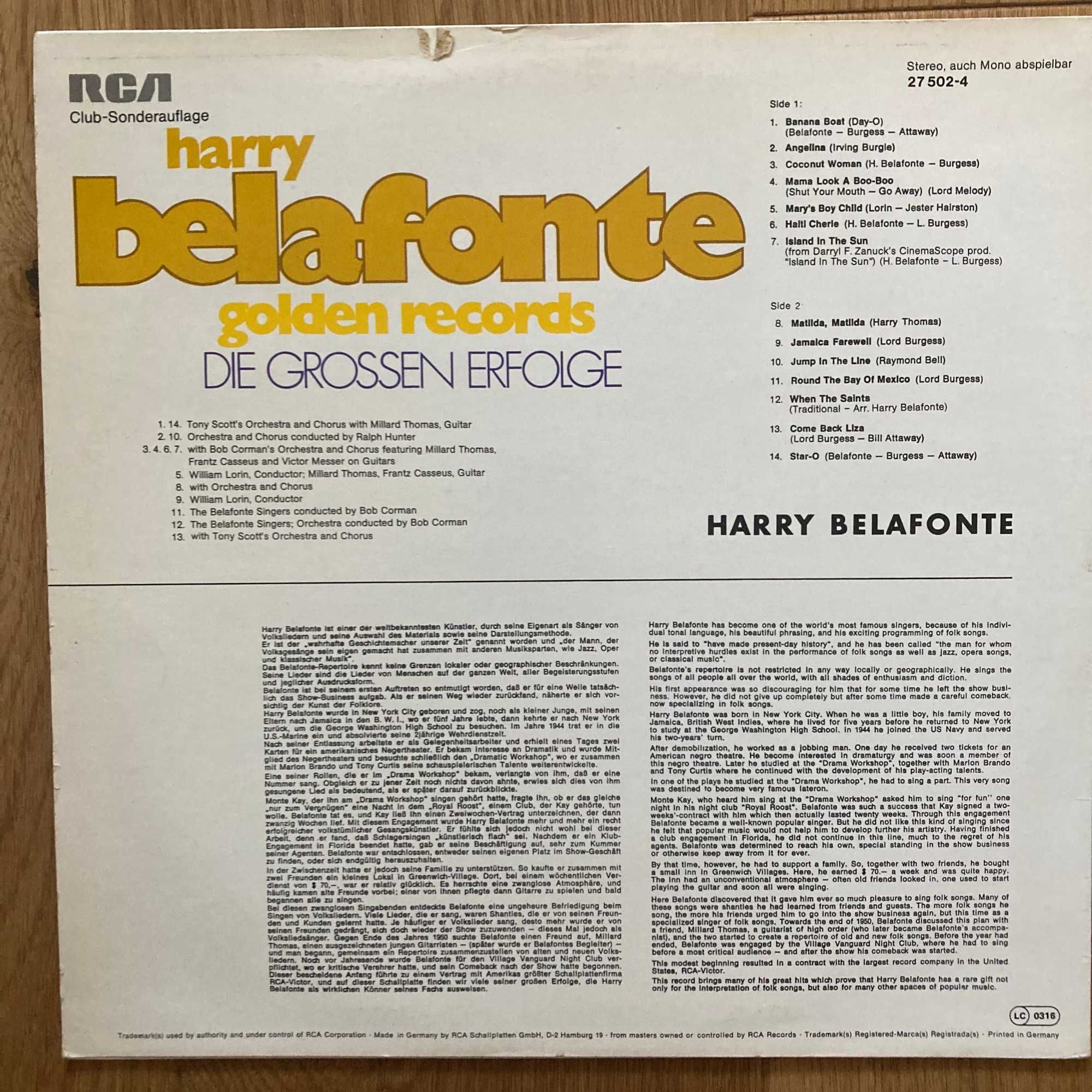 Harry Belafonte – Golden Records, winyl
