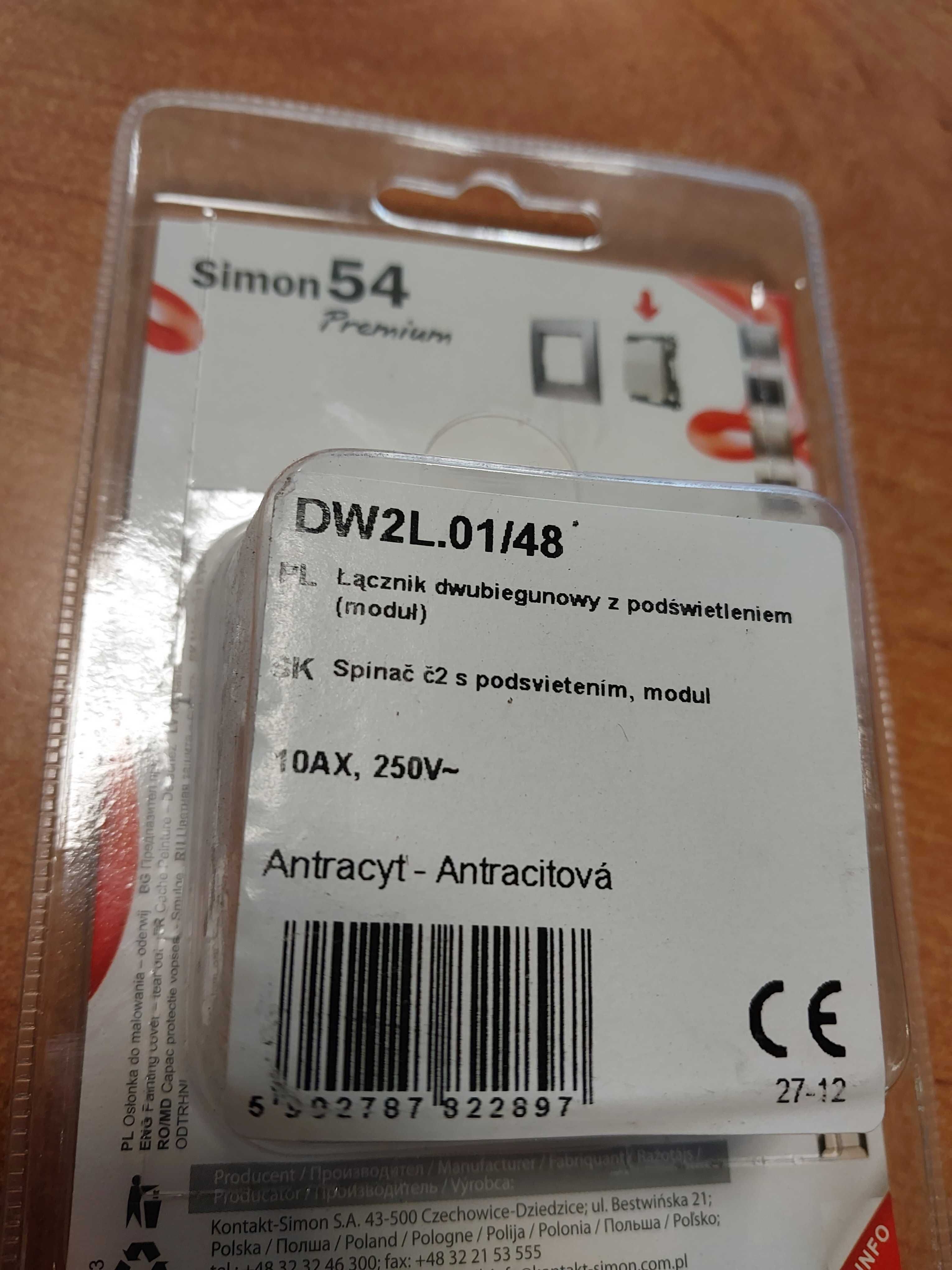 Łącznik dwubiegunowy z podświetleniem antracyt DW2L.01/48 Kontakt Simo