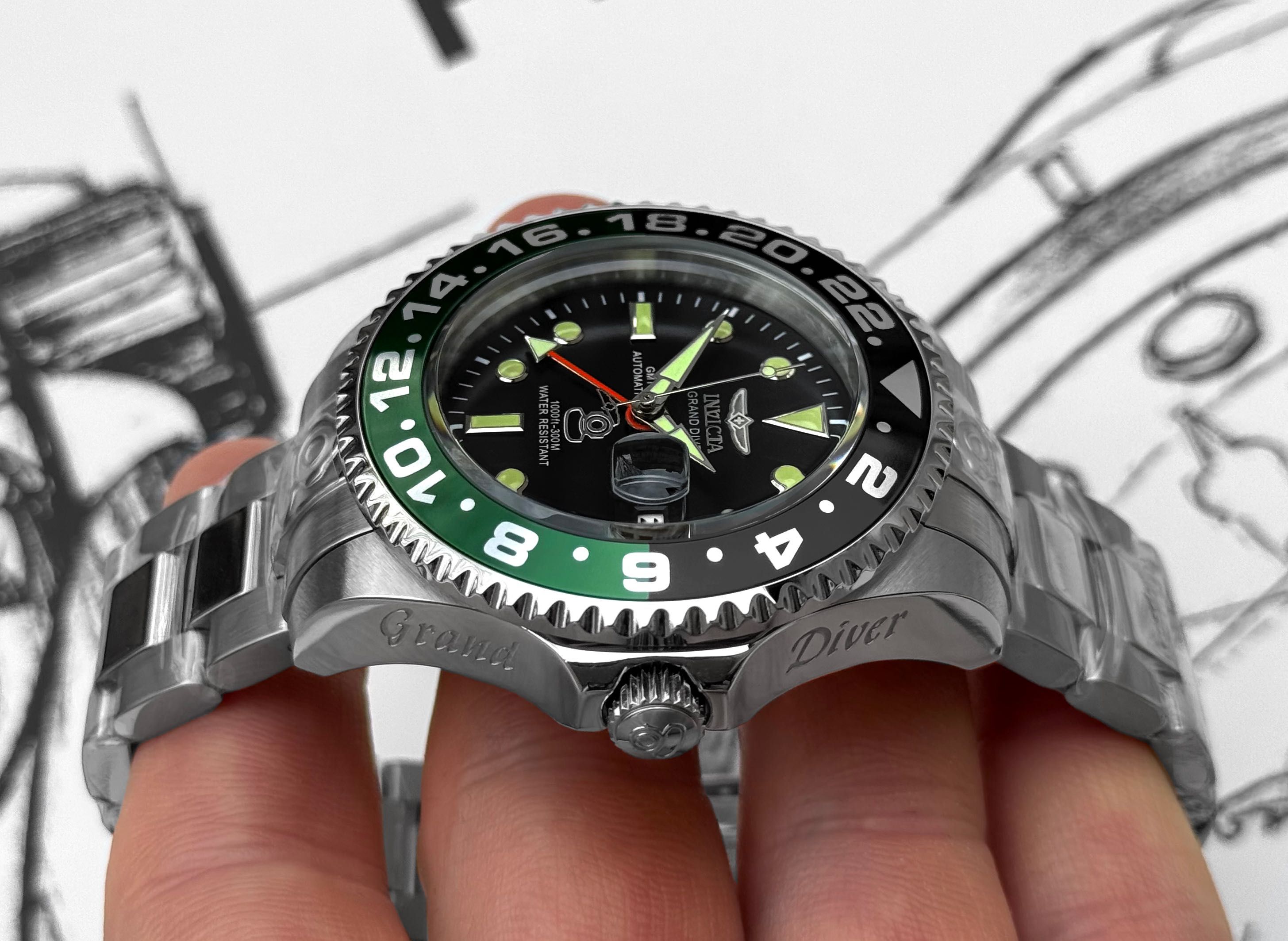 Годинник Invicta 45667 Grand Diver Automatic GMT Green 47 мм. 300 MT.