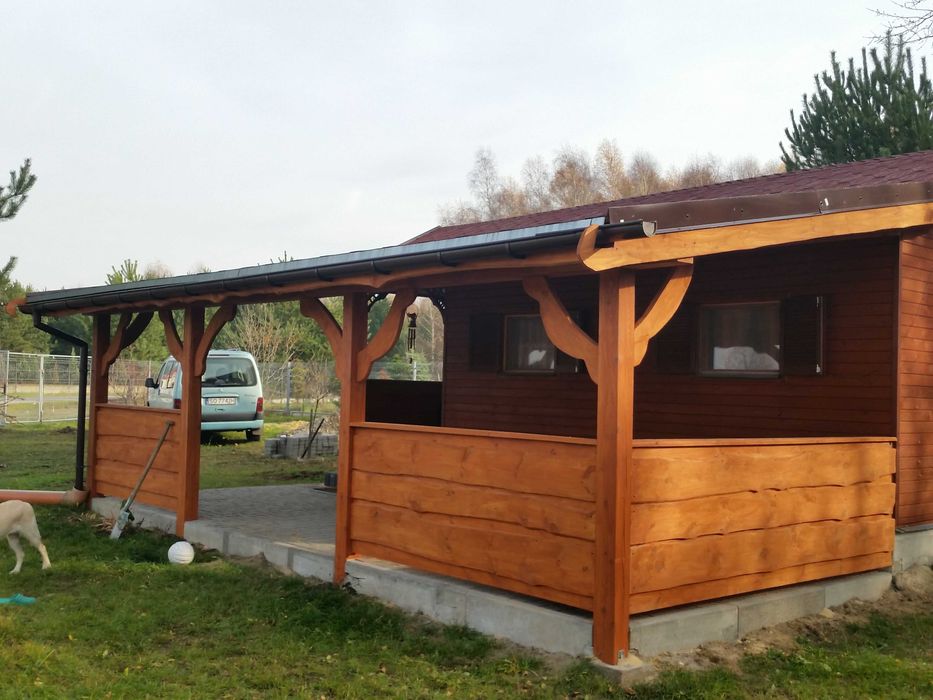 Zadaszenie tarasu wiata altana altanka meble ogrodowe z bali pergola