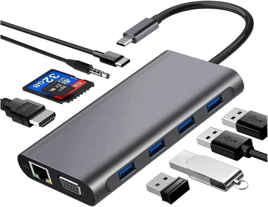 adapter 11 w 1 usb 3.0 c hub typu c do złącza vga zgodnego z 4k hdmi