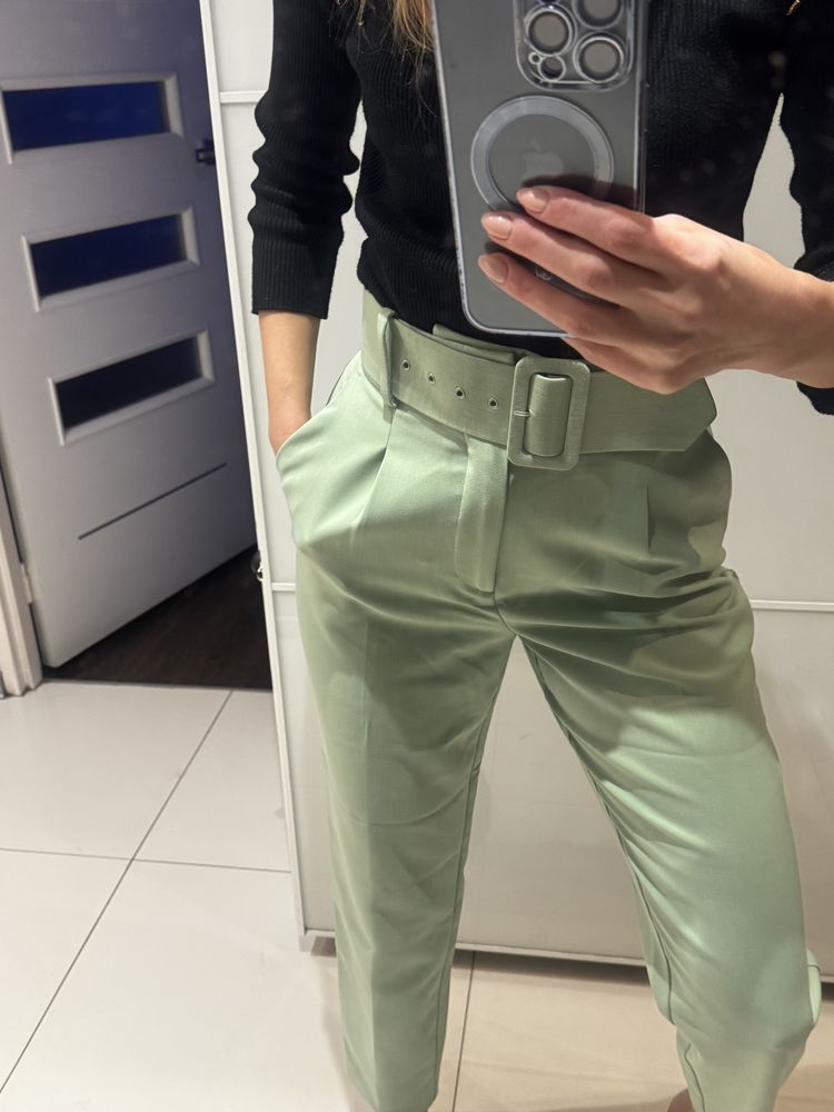 Spodnie Zara old money kanarkowy wysoki stan
