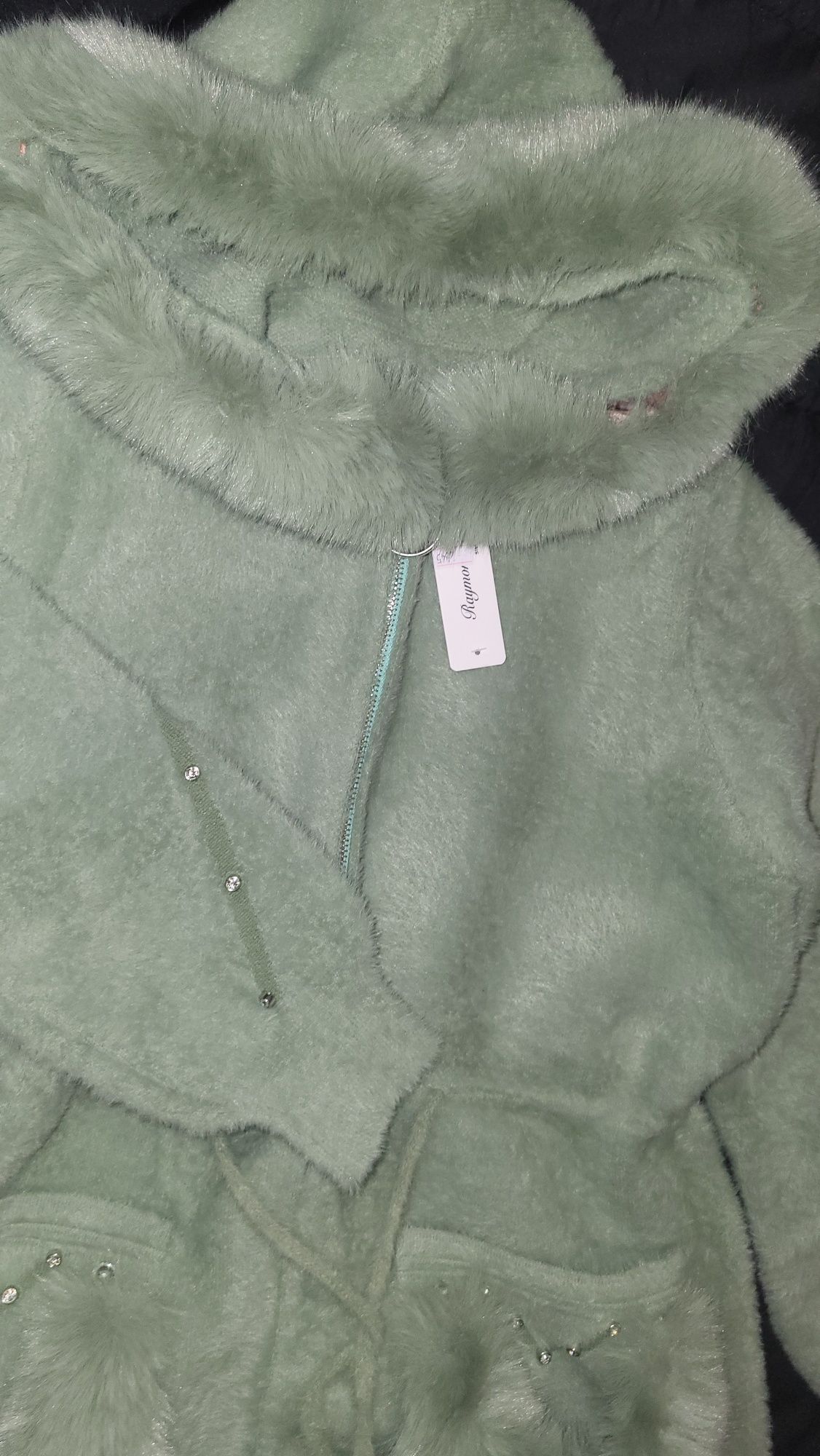 Пальто кардиган альпака с мехом съёмным 48-52р XL оливка