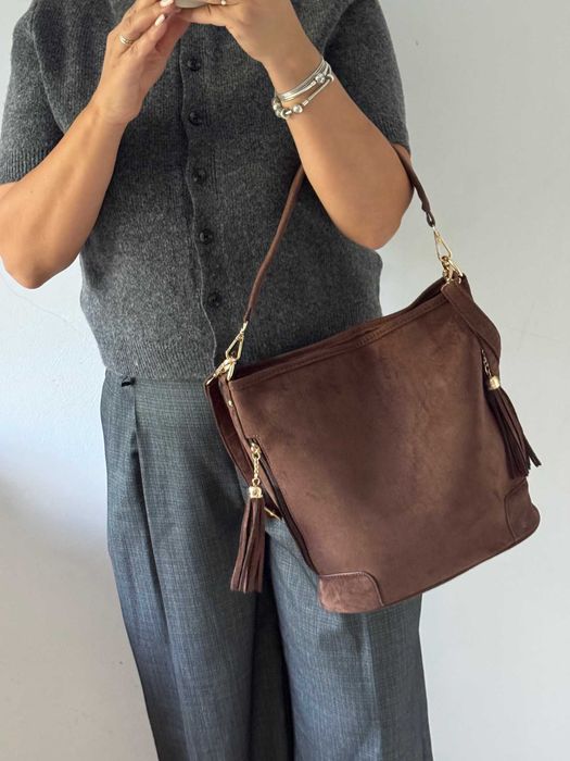 Torebka Gallantry Paris worek shopper zamsz zamszowa eco czekoladowa