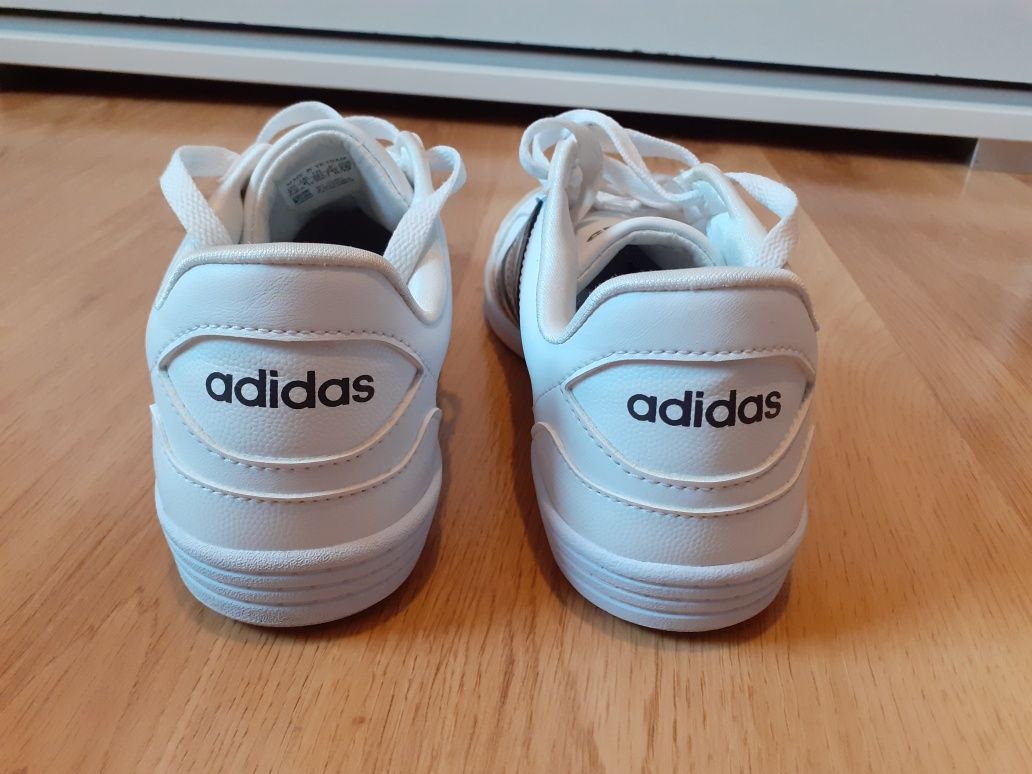 Buty Adidas, białe, metaliczne różowe paski