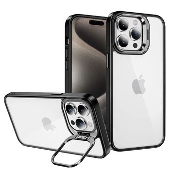 Tel Protect Kickstand case + szkło na aparat lens Iphone 15 Pro czarny