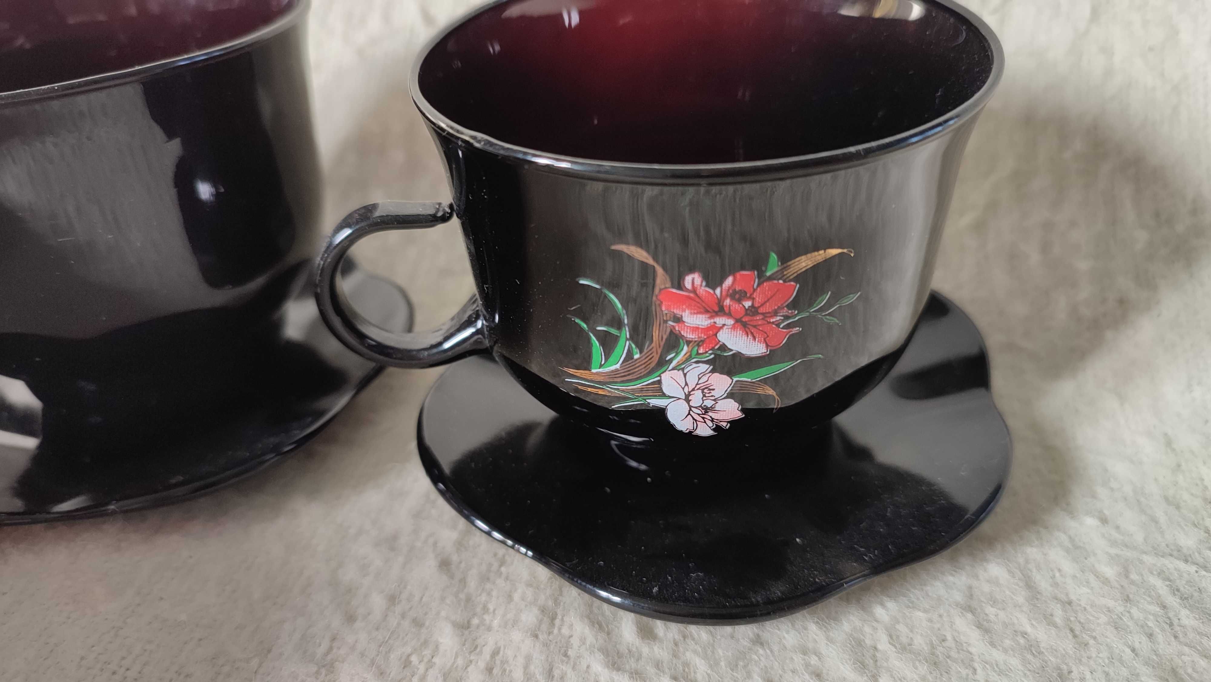 Komplet do herbaty szkło kolorowe PRL vintage retro antyk