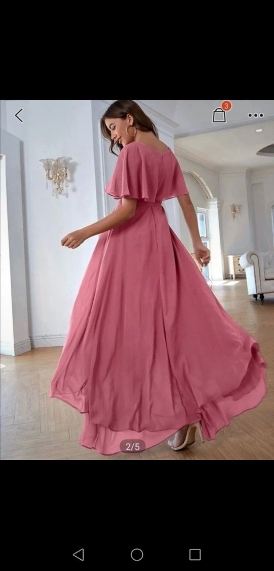 Elegancka suknia sukienka z rozporkiem róż rozmiar L