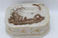 Saleiro WL 1895 WONG LEE Vintage Porcelain Chinesa Paisagem Sépia
