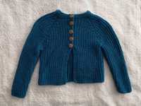 Niebieski morski zapinany sweter handmade ok. 74 - 80 jak nowy