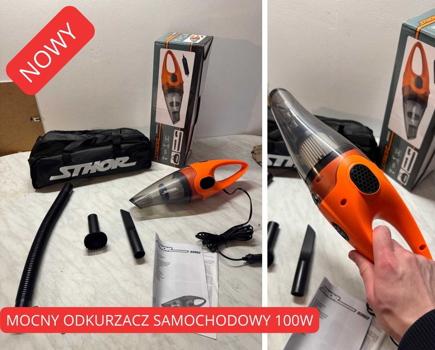 NOWY MOCNY Odkurzacz Do Auta 12V 100W HEPA Torba Gratis Końcówki