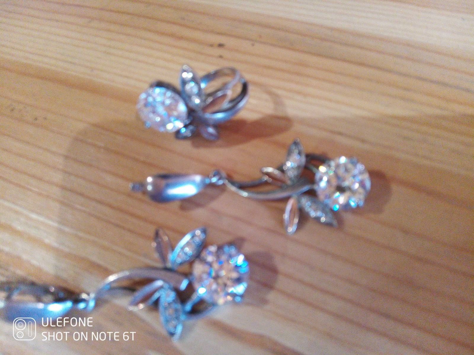 Срібний набір з золотими пластинами, 6см сережки і перстень