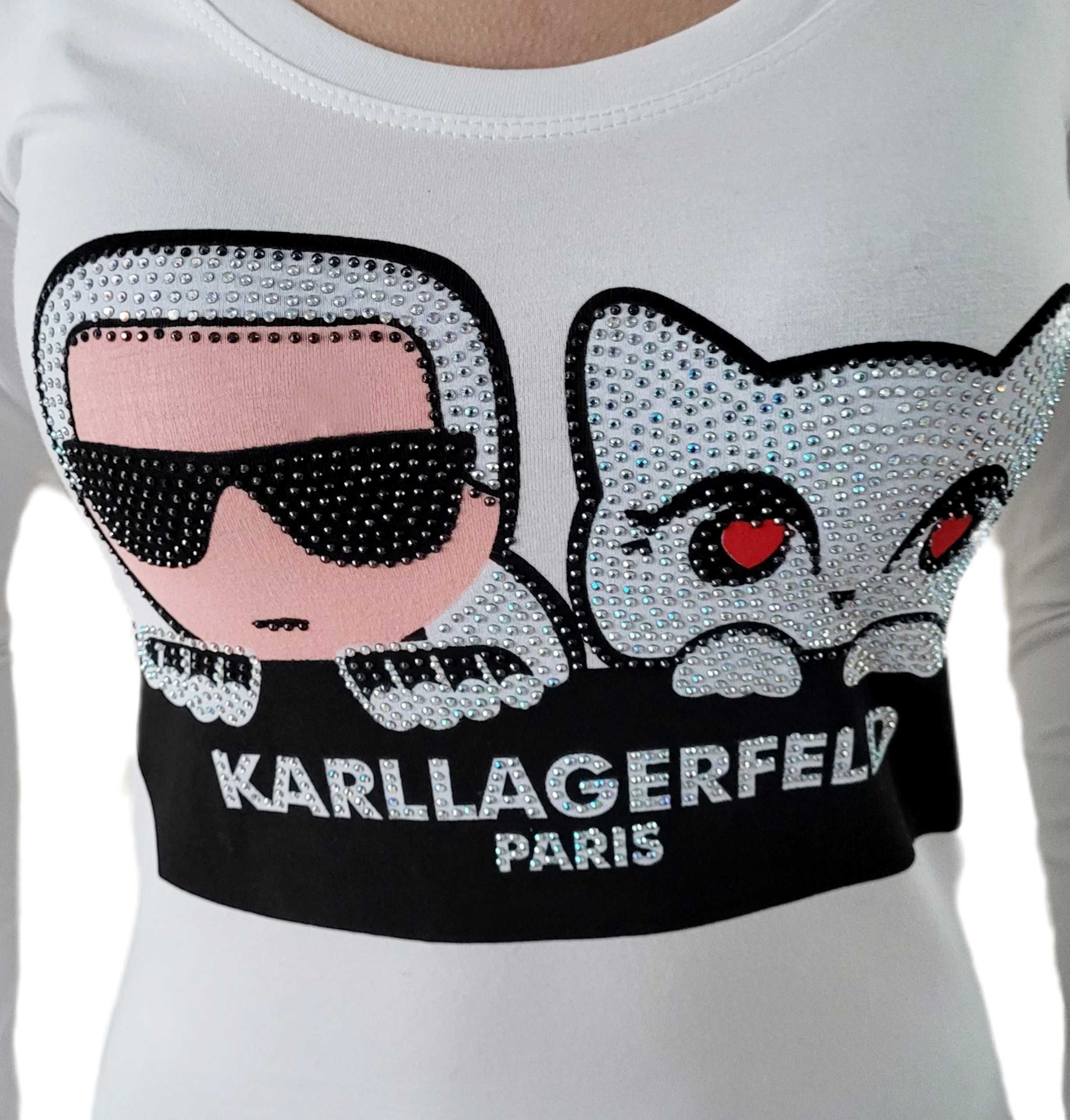 Bluzka Longsleeve Karl lagerfeld cyrkonie biała