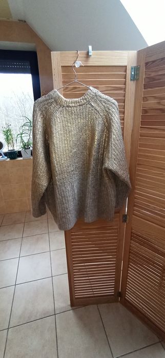 Zara beżowo- złoty sweter r. M/L