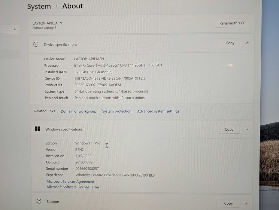 Microsoft surface laptop 3 15 i5 1035G7 16/256gb