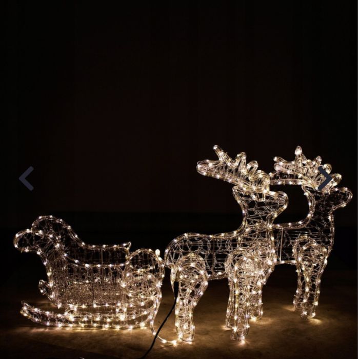 Renifery z saniami led zaprzęg flash świąteczne śliczne 150cm