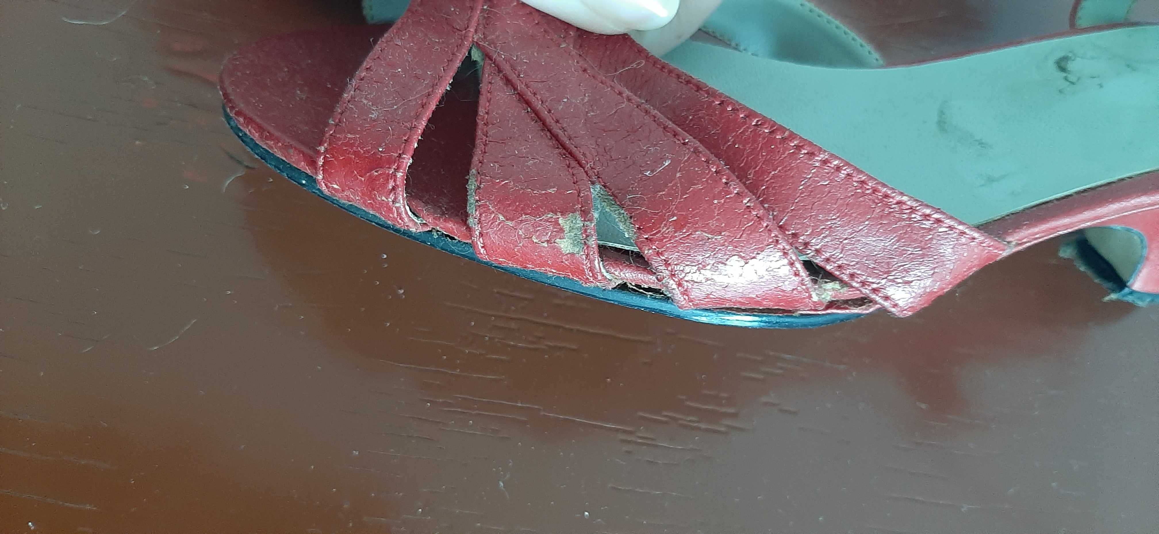 Sandały na obcasie kaczuszka 38 czerwone na lato