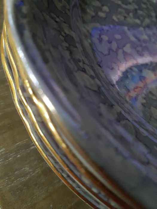 4 x talerzyk deserowy Tułowice PRL, opalizujący marmurek szaro-fiolet