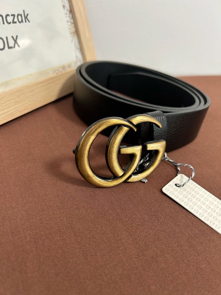 Pasek gucci stare złoto skóra naturalna logowany metalowa klamra