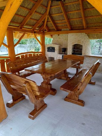 Zestaw stół ławy meble ogrodowe drewniane biesiadne