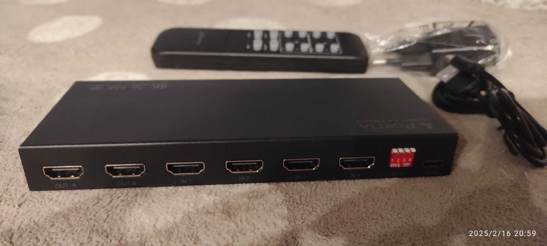 4K 60Hz HDMI Matrix 4x2, PORTTA 4 w 2 Out Switch Splitter L538