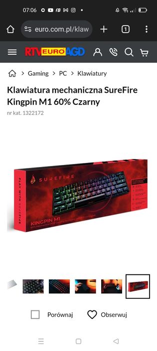 Klawiatura Mechaniczna SureFire Kingpin M1 60% Czarny