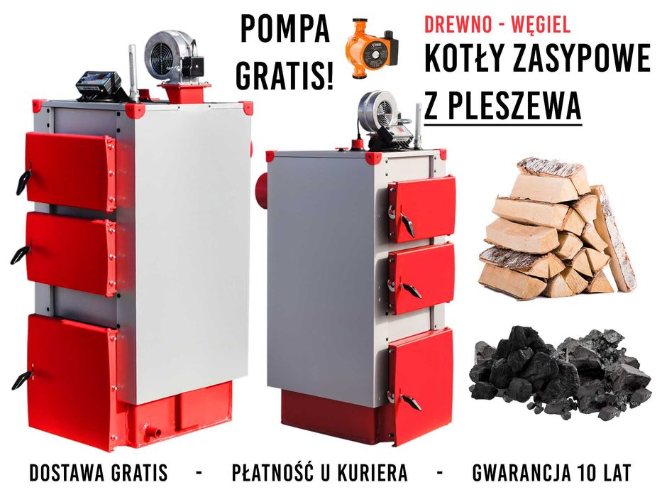 Kocioł piec 12 kW DREWNO CHRUST WĘGIEL duże palenisko Transport GRATIS
