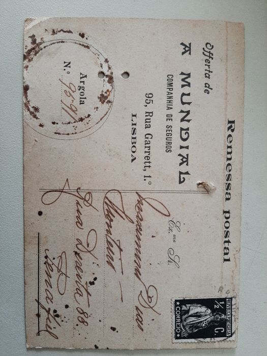 Postal com 108 anos - A Mundial