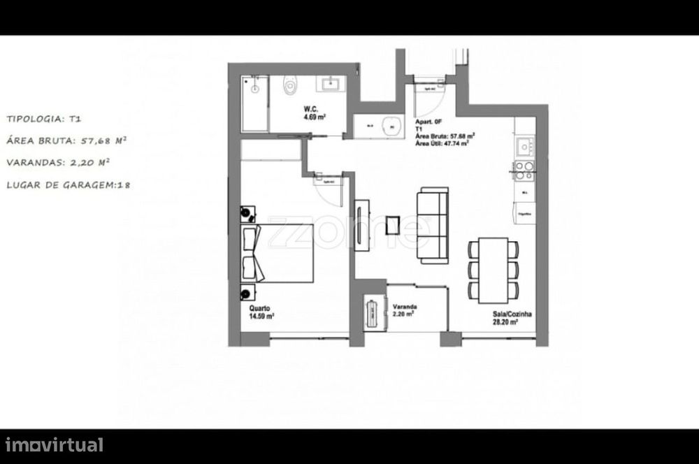 Apartamento T1 / Em construção /