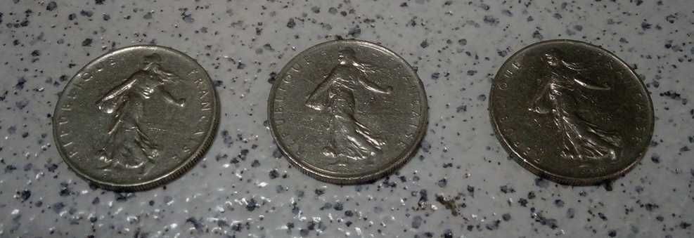 3 Moedas de 1 Franco Anos 60