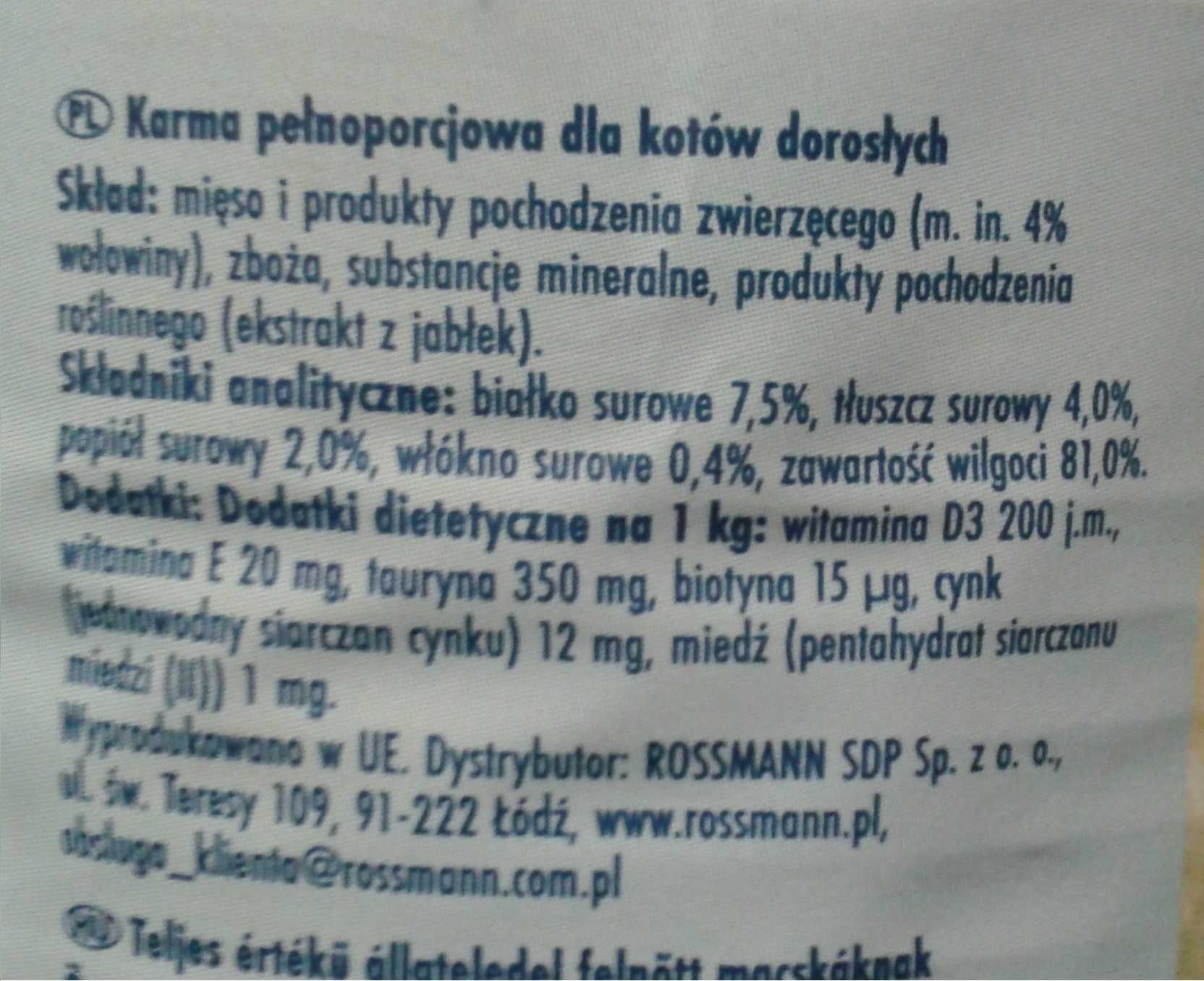 Winston Karma dla kotów bez cukru z WOŁOWINĄ puszka 5 x 400g