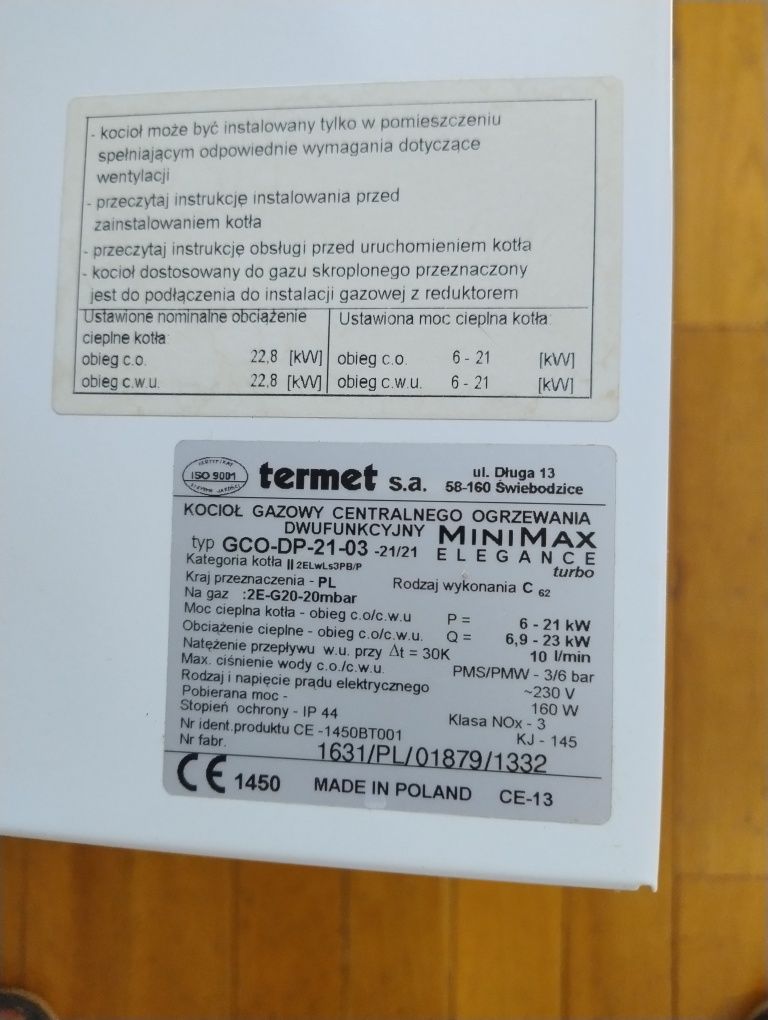 Kocioł gazowy.Termet.21kw.
