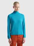Benetton Nowy sweter z kaszmirem turkusowy M