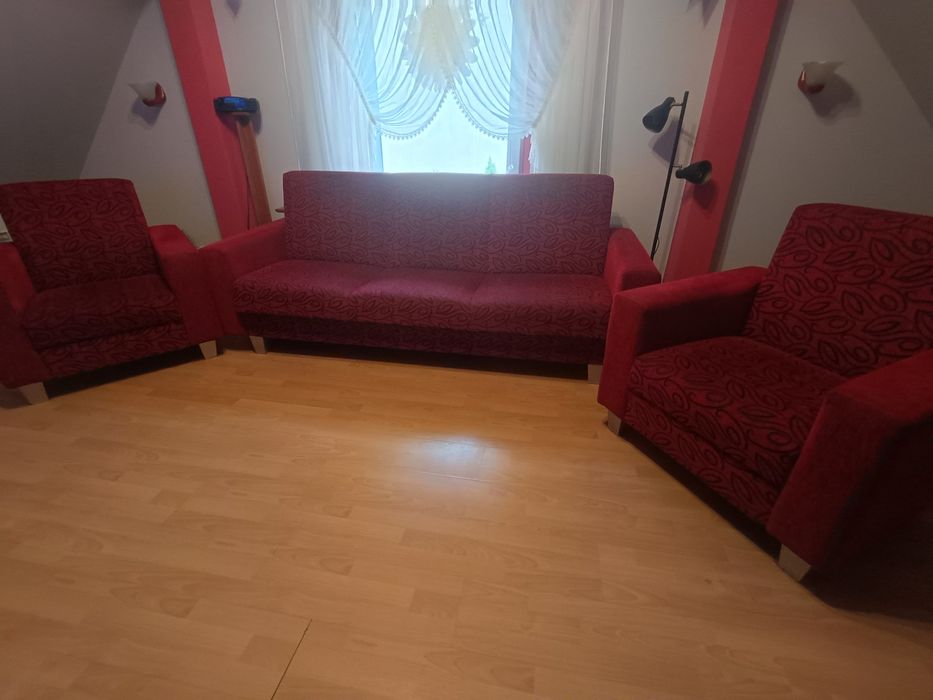 Kanapa plus dwa fotele- gratis koce i roleta dzień i noc w czerwieni