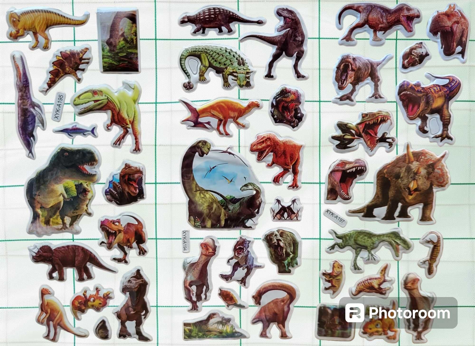 7 blistrów naklejek 3D (wypukłych) z dinozaurami
