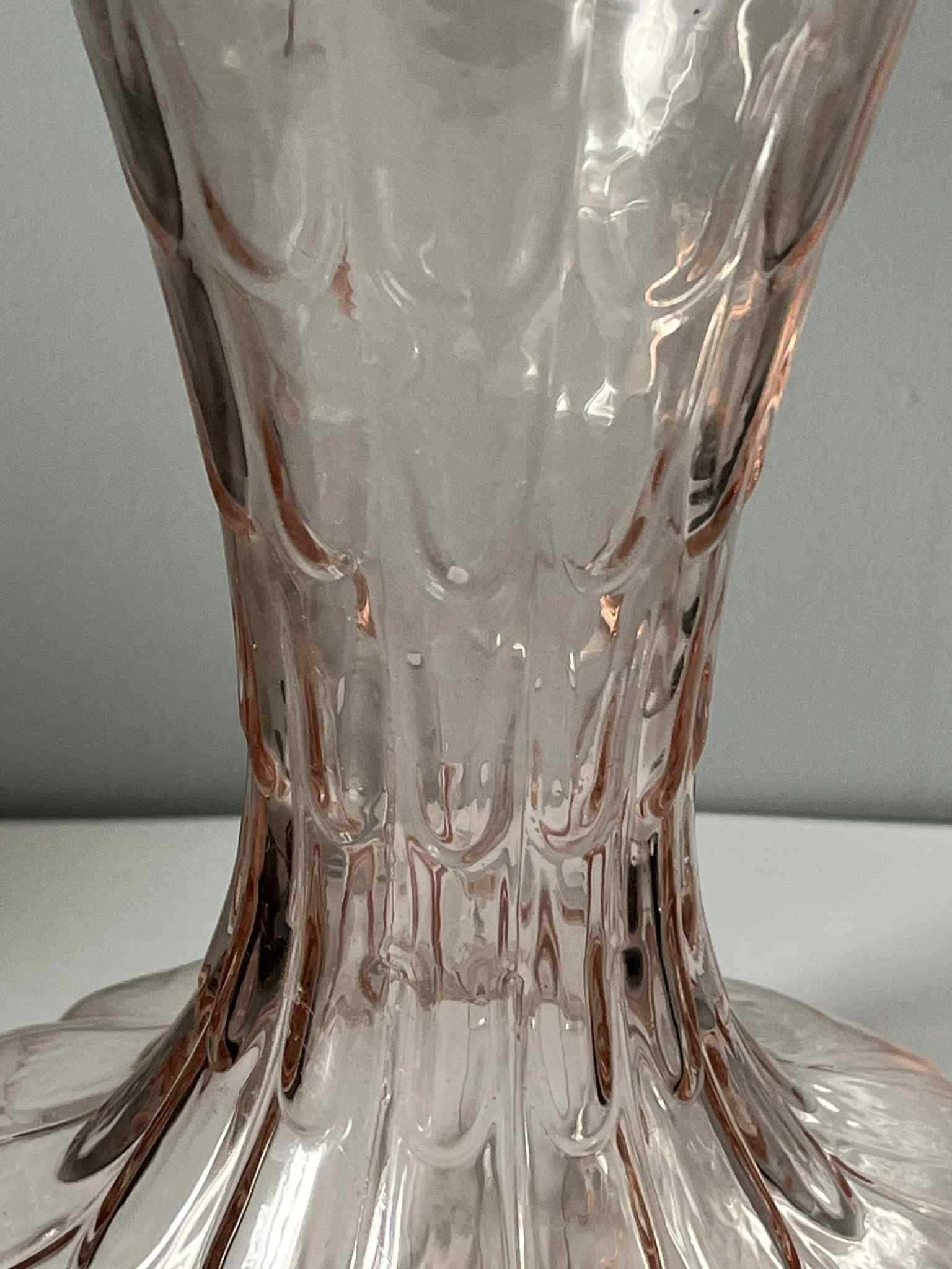 Szklana karafka wazon różowe grawerowane szkło 27 cm