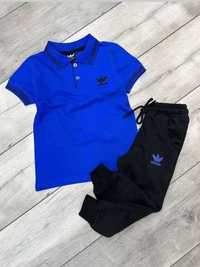 Komplet dres dla chłopca bluzka + spodnie polówka niebieski 122/128