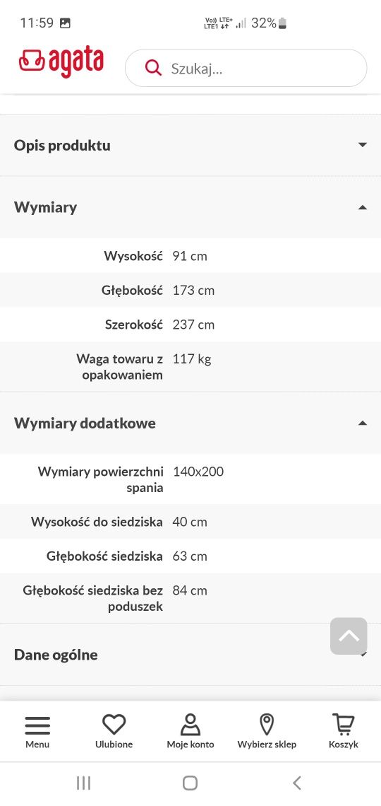 Narożnik Nessi w kolorze limitowanym na zamówienie.